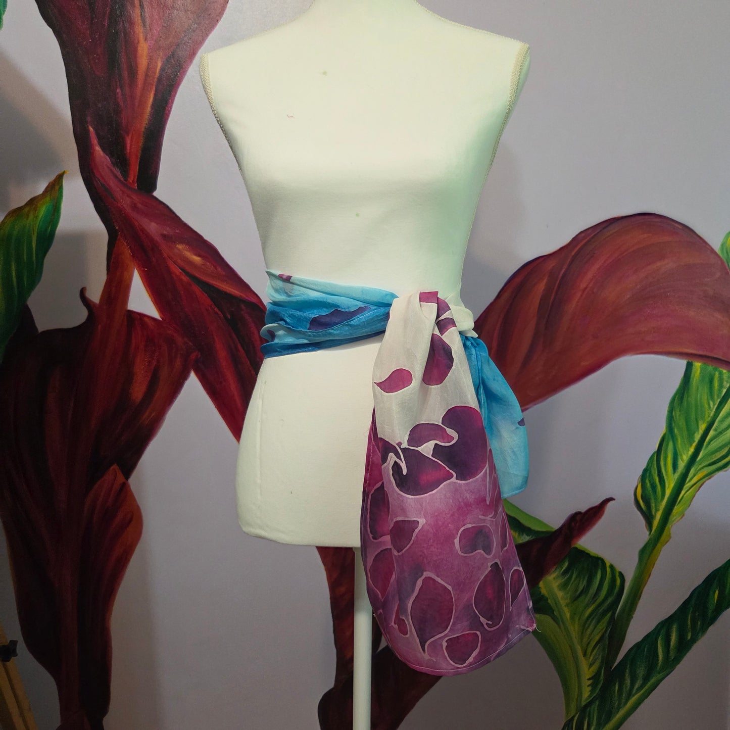 Petals in the Wind | Hand-Painted Habotai Silk Scarf | 100% Silk Floral Scarf
