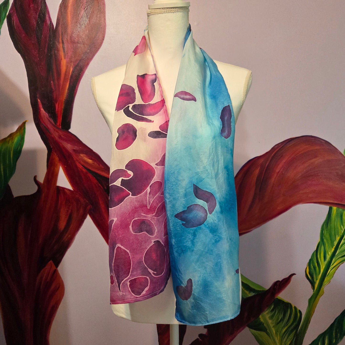 Petals in the Wind | Hand-Painted Habotai Silk Scarf | 100% Silk Floral Scarf