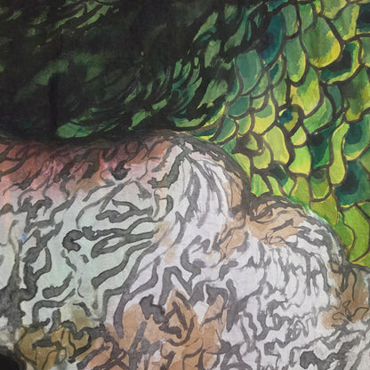 Peacock in Bloom | Original Hand-Painted Silk Tapestry by Amy Bridges | Peacock & Canna Lily Artwork