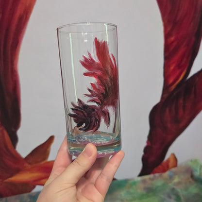 Midnight Feather Cardinal Glass | Hand-Painted 16 oz Tumbler
