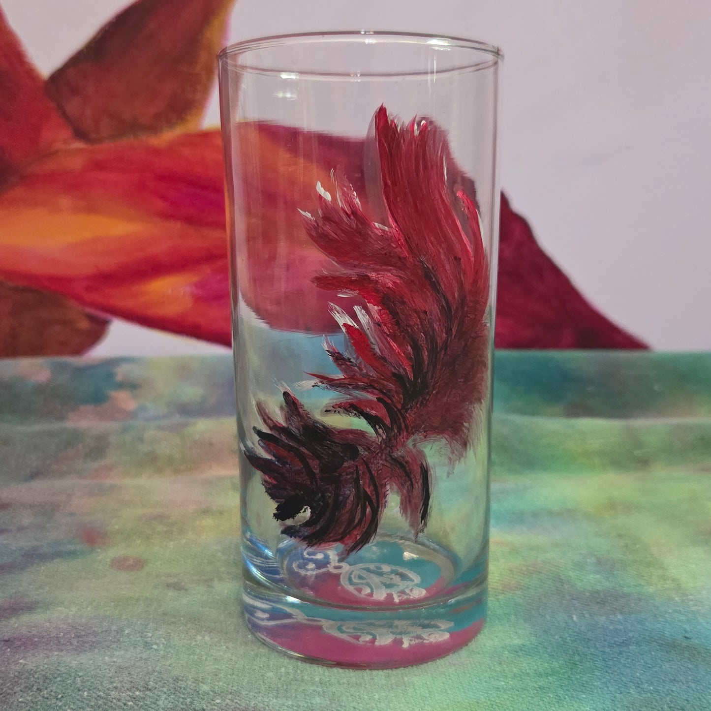 Midnight Feather Cardinal Glass | Hand-Painted 16 oz Tumbler