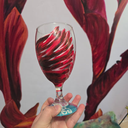 Hand-painted 16 oz goblet with a dramatic red male cardinal and enormous wings spreading up and around the glass
