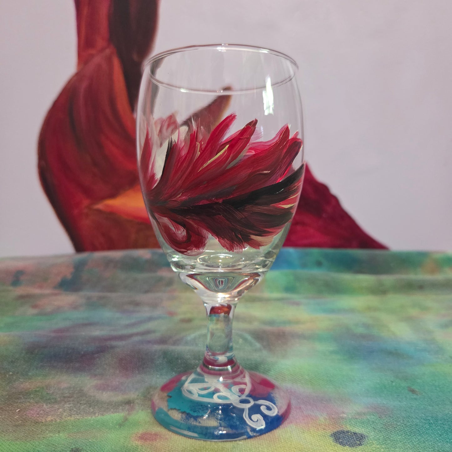 Ember Drift Cardinal Goblet | Hand-Painted 16 oz Glass