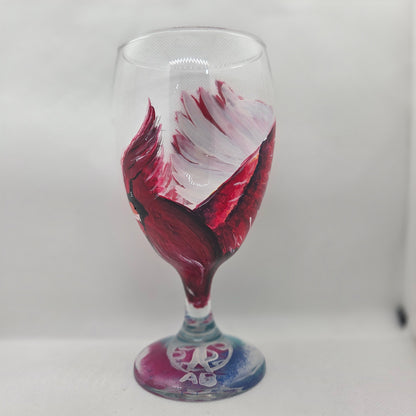 Hand-painted 16 oz goblet with a dramatic red male cardinal and enormous wings spreading up and around the glass