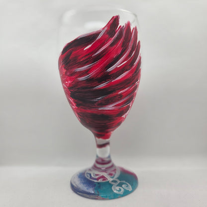 Hand-painted 16 oz goblet with a dramatic red male cardinal and enormous wings spreading up and around the glass