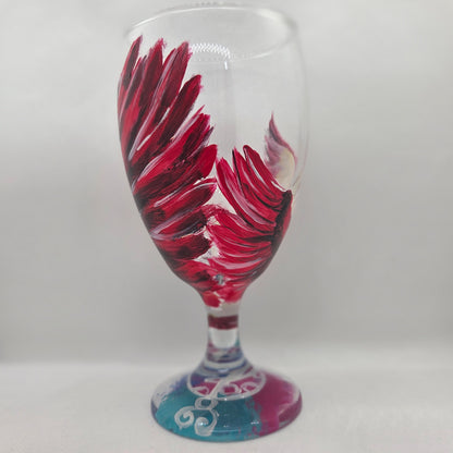 Hand-painted 16 oz goblet with a dramatic red male cardinal and enormous wings spreading up and around the glass