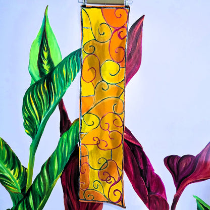 Full view of one-of-a-kind Autumn Gate hand-painted habotai silk scarf