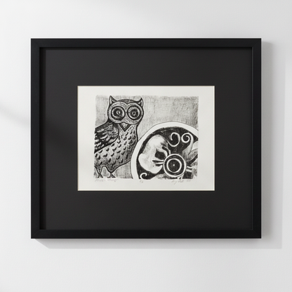 Limited edition lithograph print of Athena’s Strength, a Greek mythology inspired artwork by Amy Bridges, matted and presented as a signed fine art piece.