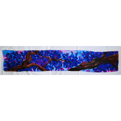 Purple Jacaranda Tree Silk Scarf Stretched Out Full View