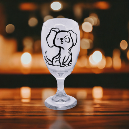 Floppy Ear Spotted Puppy Goblet Wine Glass