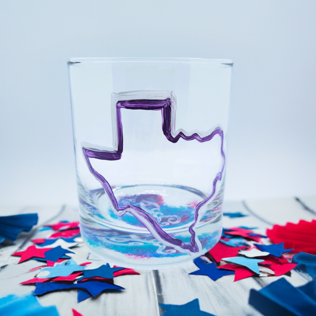 Purple and White Texas Short High Ball Glass