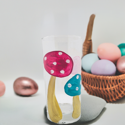 Easter Egg Mushrooms Tumbler Painted Glass