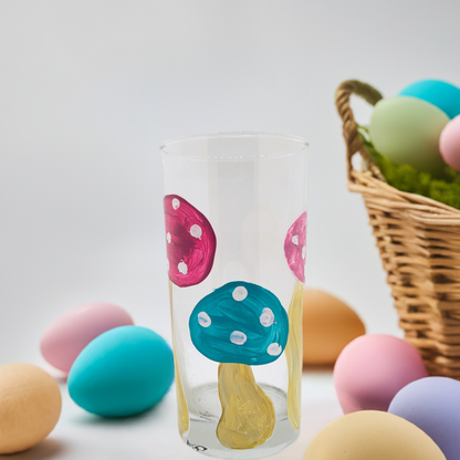 Easter Egg Mushrooms Tumbler Painted Glass