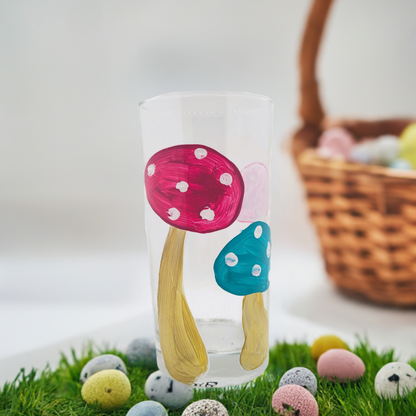 Easter Egg Mushrooms Tumbler Painted Glass