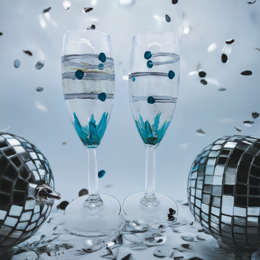 Blue and Silver Champagne Flute Pair