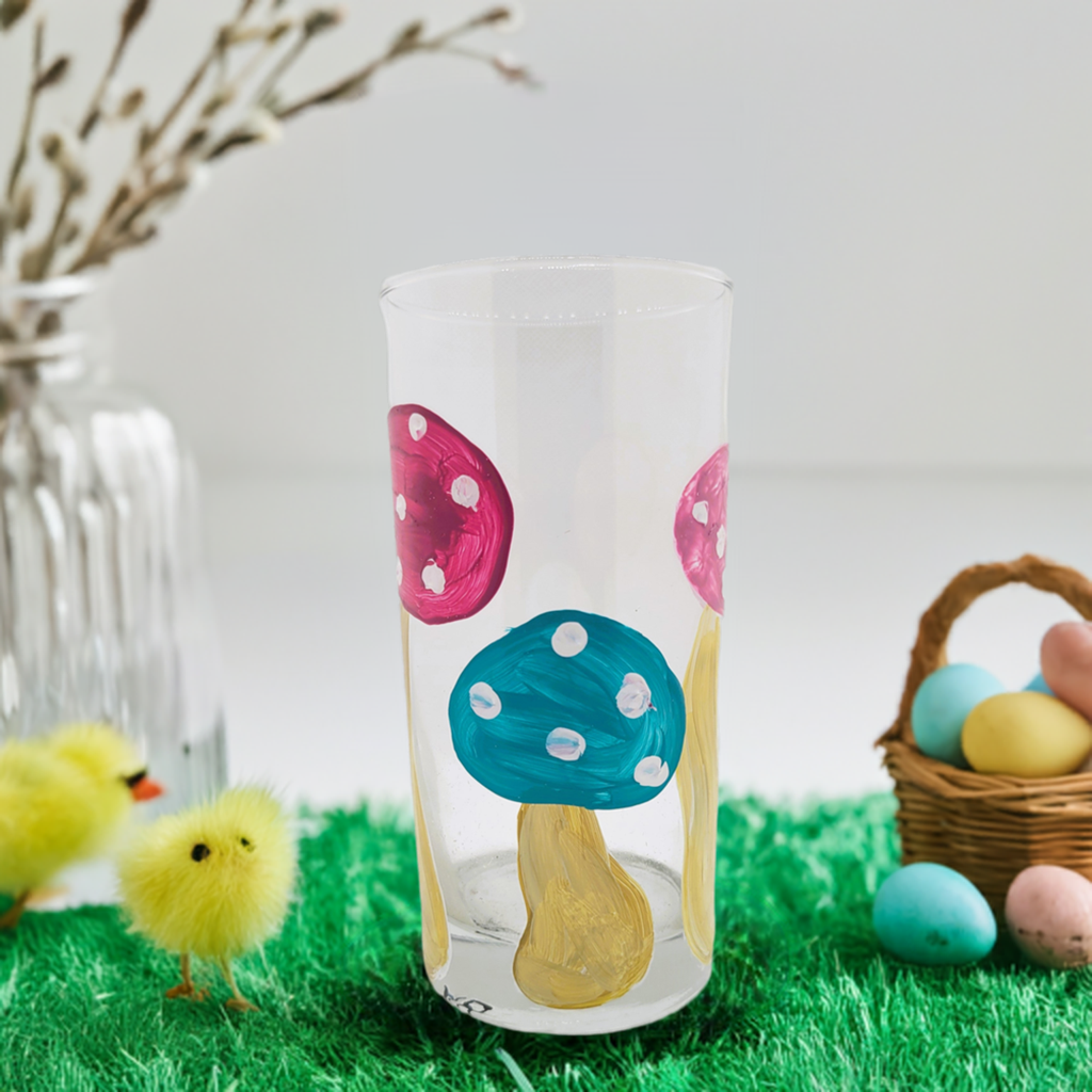 Easter Egg Mushrooms Tumbler Painted Glass