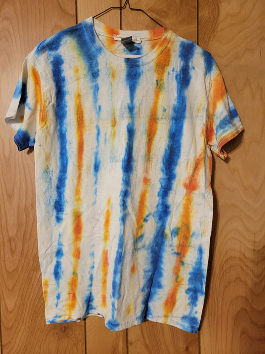 Adult Small Blue Orange Stripes Tie Dye T-shirt
