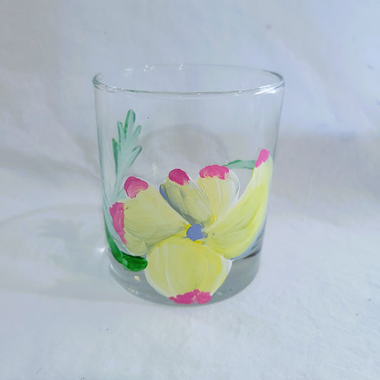 yellow dogwood flower highball glass hand painted