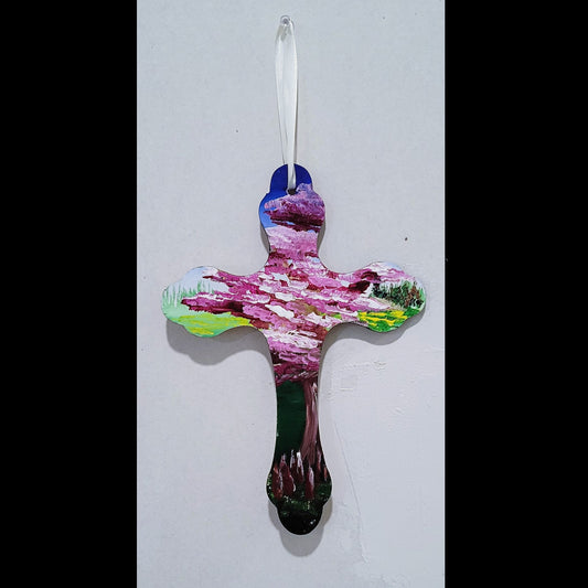 Floral Tree Cross Hanger Acrylic Painted Amy Bridges