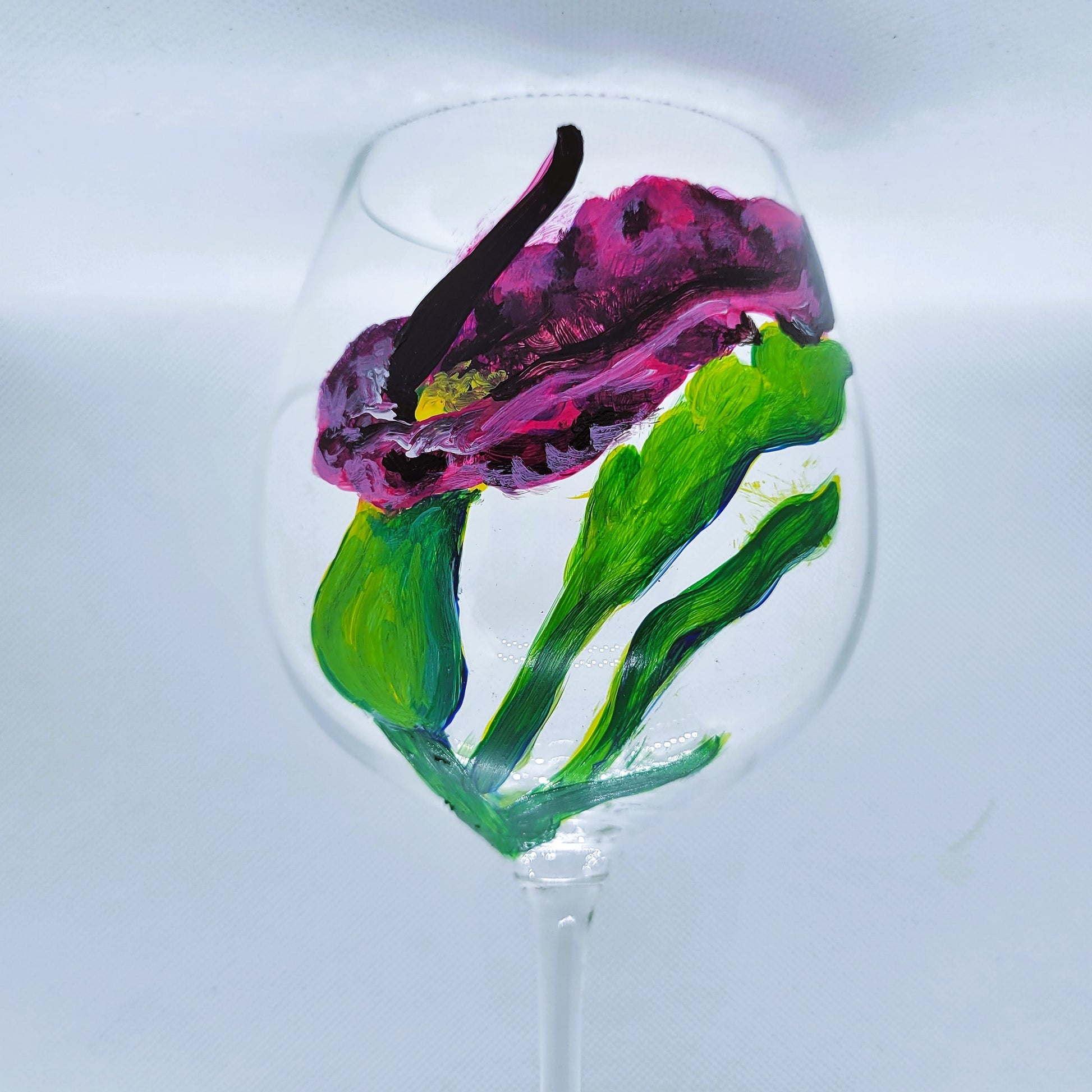 Voodoo Lily Wine Glass Hand painted glassware