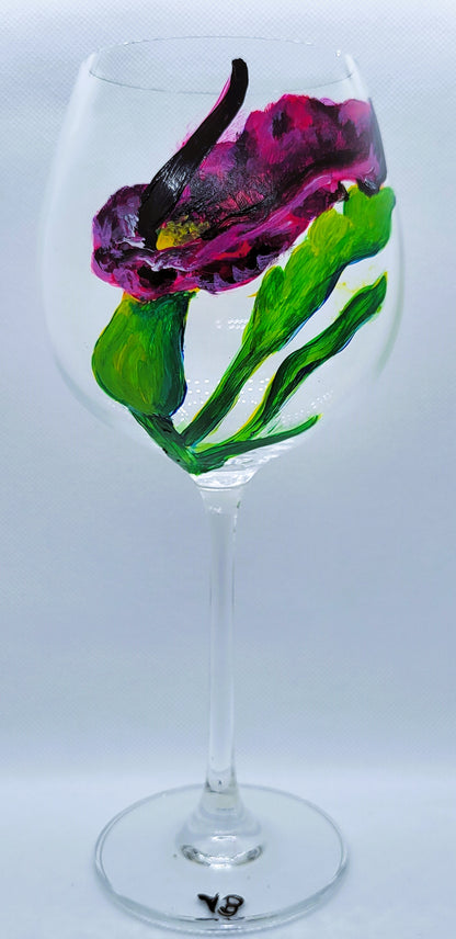 Voodoo Lily large wine glass hand painted glassware