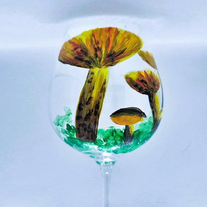 large mushrooms wine glass hand painted