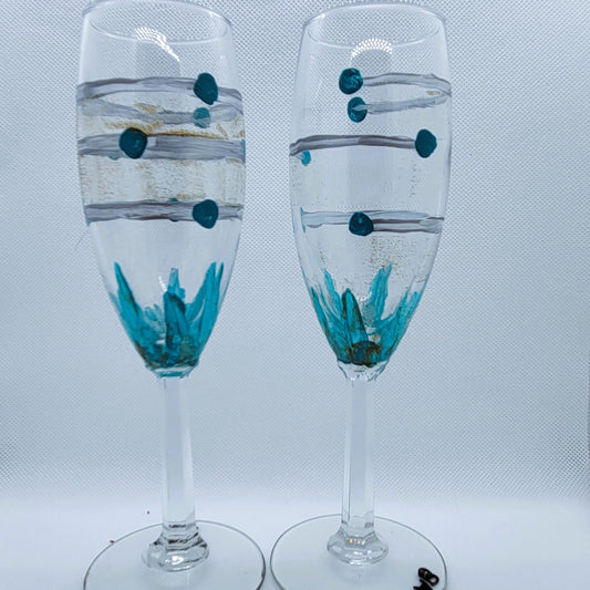 Blue and Silver Champagne Flute Pair