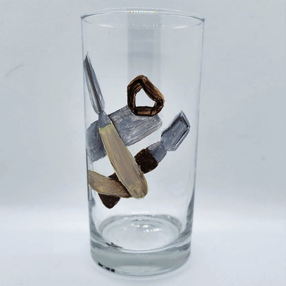 woodworking tools highball glass hand painted glassware