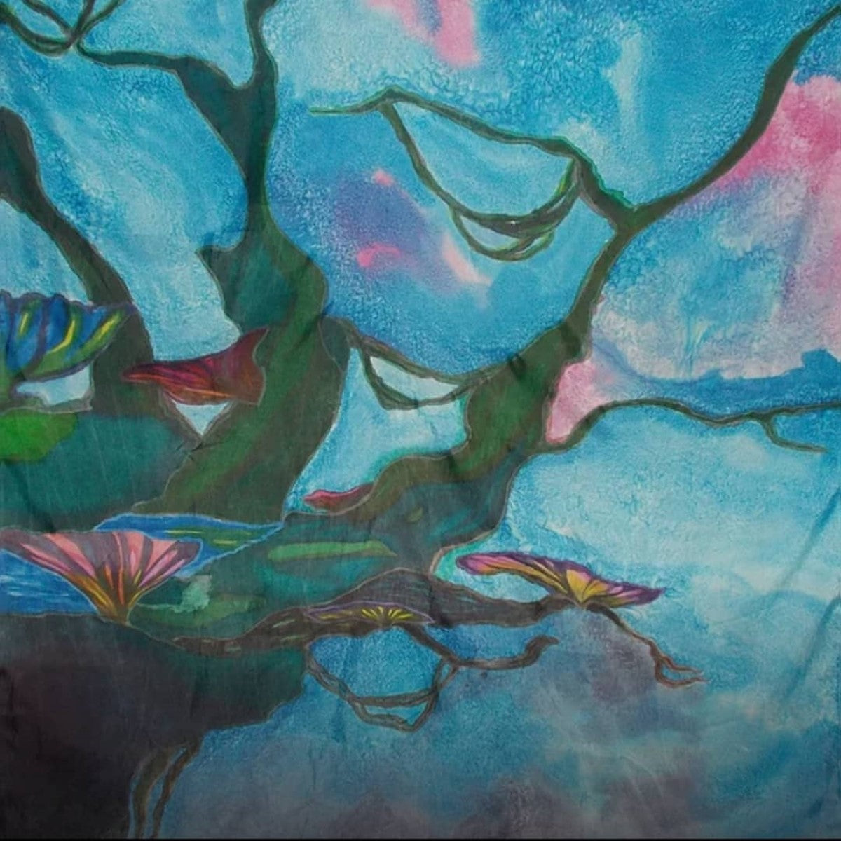 "Ancient Tree" Painting on Silk Fabric Tapestry